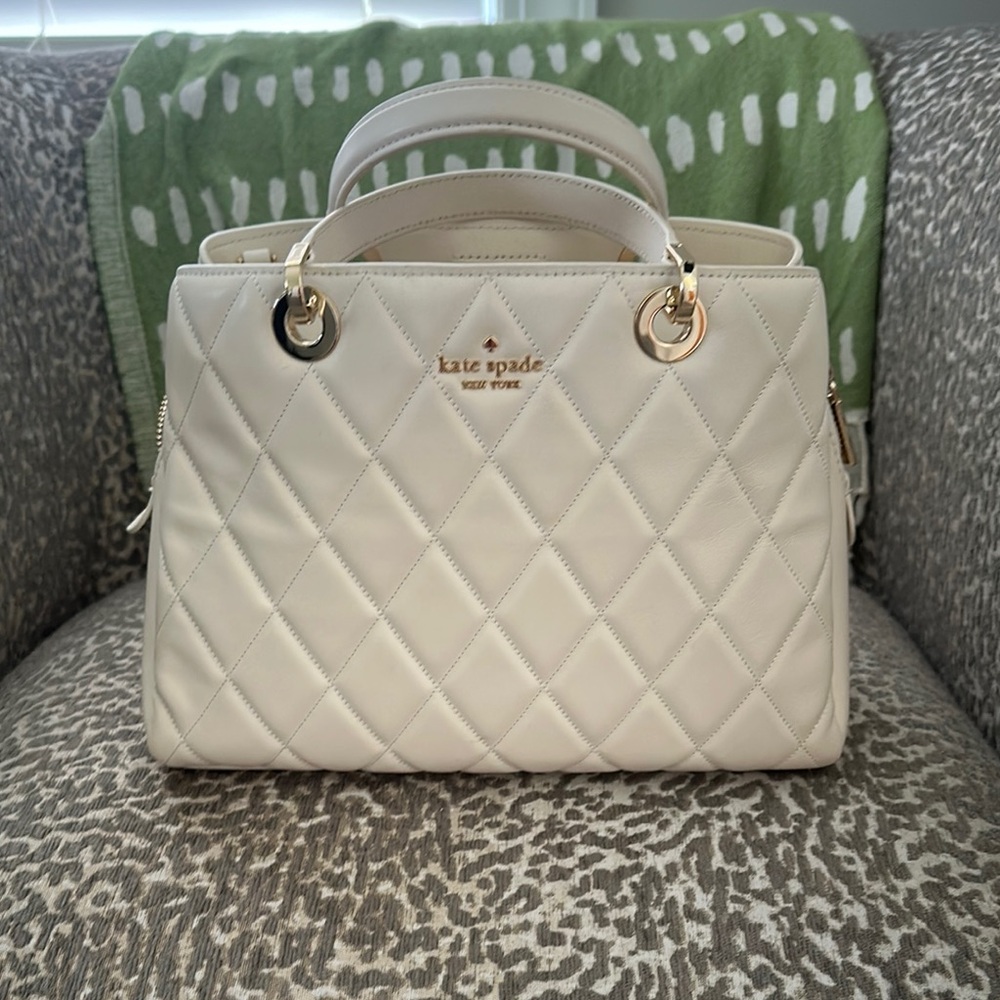 Kate Spade Cream Quilted Satchel with Gold Hardware